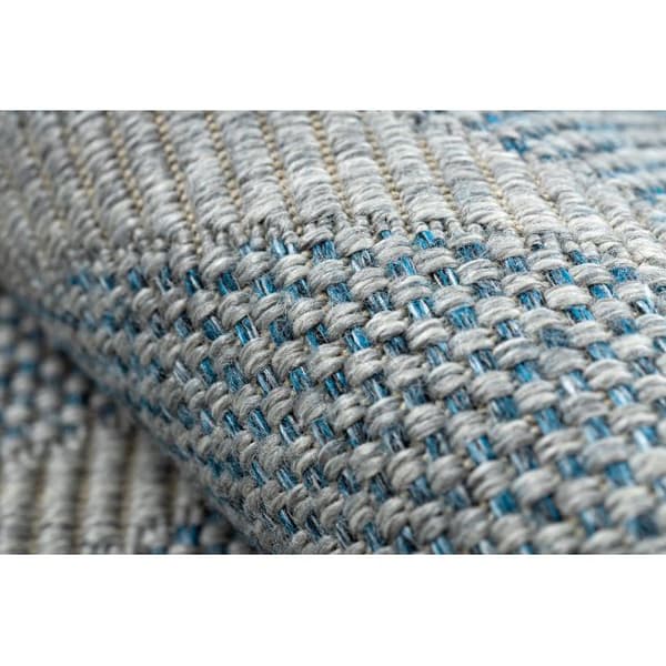 Matta HOUSE SISAL 40345 gitter, Platt vävd, ullaktig effekt grå / blå, 140x190 cm