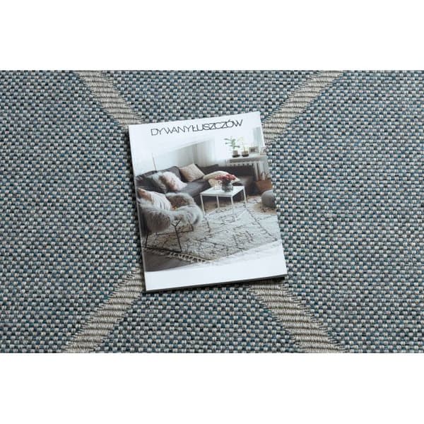 Matta HOUSE SISAL 40345 gitter, Platt vävd, ullaktig effekt grå / blå, 140x190 cm