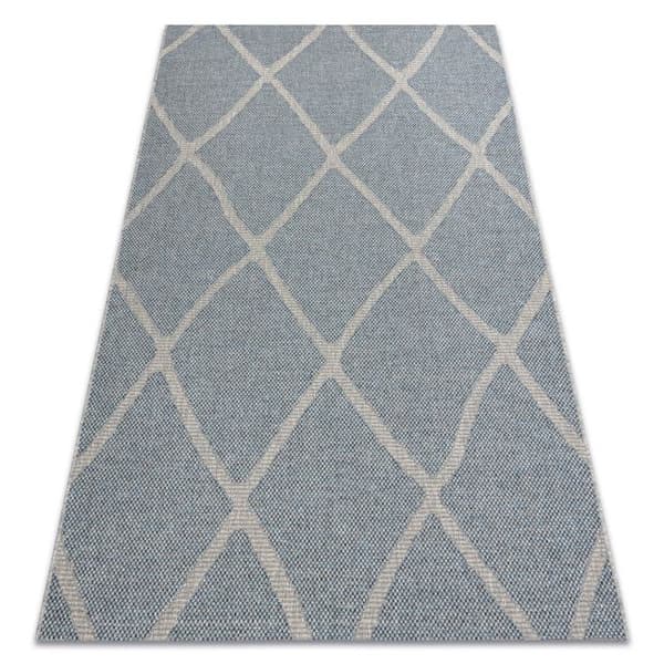 Matta HOUSE SISAL 40345 gitter, Platt vävd, ullaktig effekt grå / blå, 140x190 cm