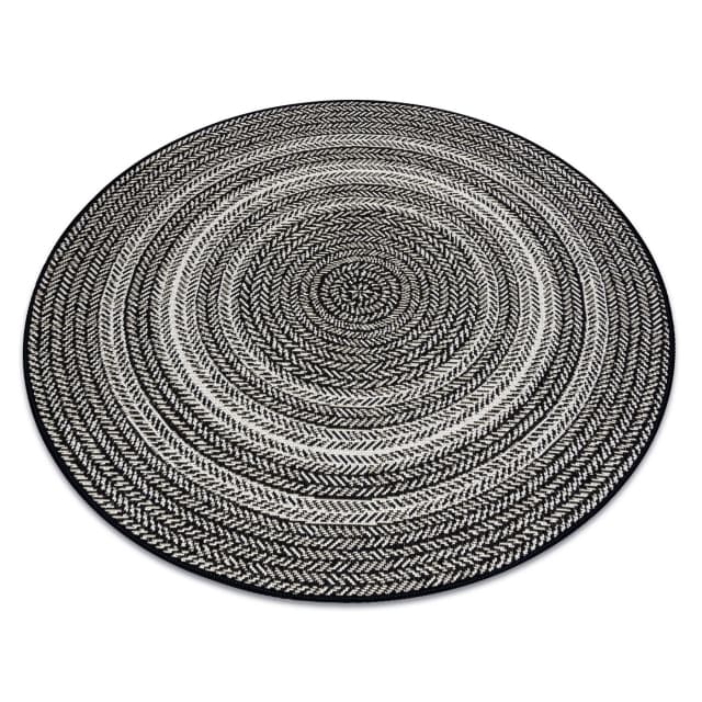 Matta runda FLAT 48837690 SISAL Boho, fläta svart, cirkel 120 cm