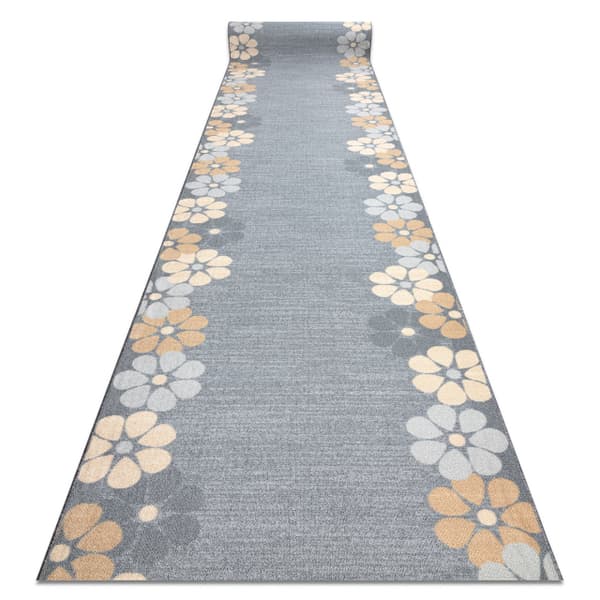 Löpare anti-halk MARGARETKA blomma gummi grå 90 cm, 90x230 cm