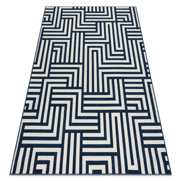 Matta SPRING 20421994 labyrint sisal, ögla - kräm / blå, 200x290 cm