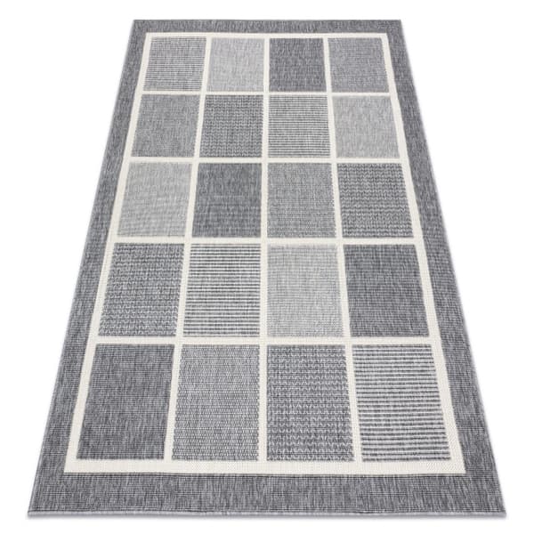 Matta SPRING 20426332 kvadrater ram sisal, ögla - grå, 120x170 cm