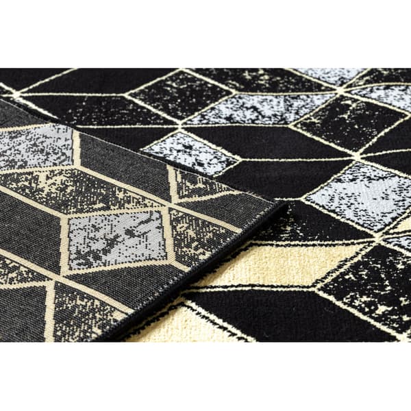 Matto, Matto GLOSS moderni 400B 86 tyylikäs, glamour, art deco, 3D geometrinen musta / kulta, 70x250 cm