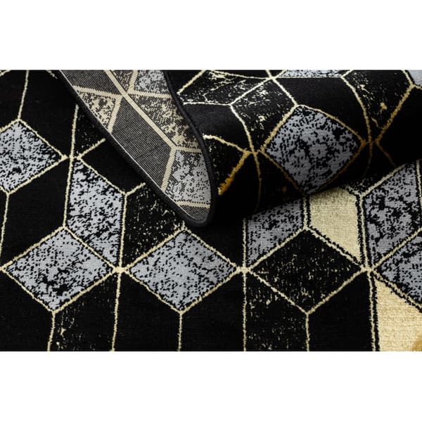 Matto, Matto GLOSS moderni 400B 86 tyylikäs, glamour, art deco, 3D geometrinen musta / kulta, 70x250 cm