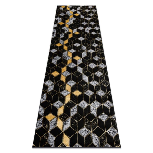 Matto, Matto GLOSS moderni 400B 86 tyylikäs, glamour, art deco, 3D geometrinen musta / kulta, 70x250 cm