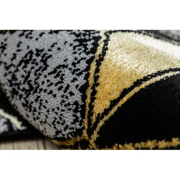 Modern GLOSS Matta, Löpare 400B 86 snygg, glamour, art deco, 3D geometrisk svart / guld, 80x250 cm