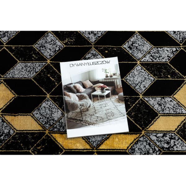 Modern GLOSS Matta, Löpare 400B 86 snygg, glamour, art deco, 3D geometrisk svart / guld, 80x250 cm