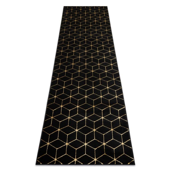Modern GLOSS Matta, Löpare 409C 86 Kub snygg, glamour, art deco svart / guld, 60x250 cm