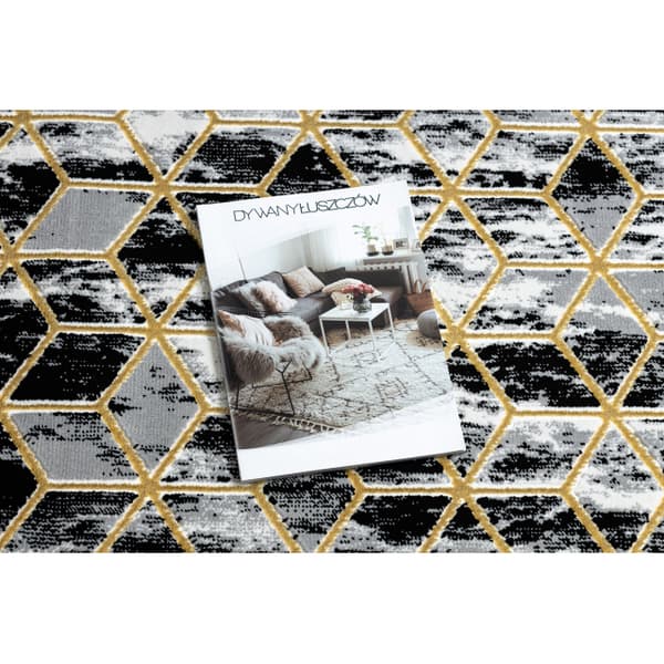 Modern GLOSS Matta, Löpare 409A 82 Kub snygg, glamour, art deco svart / grå / guld, 60x200 cm