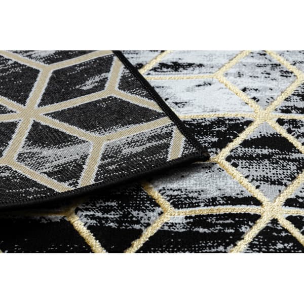 Matto, Matto GLOSS moderni 409A 82 Kuutio, tyylikäs, glamour, art deco musta / harmaa / kulta , 70x300 cm