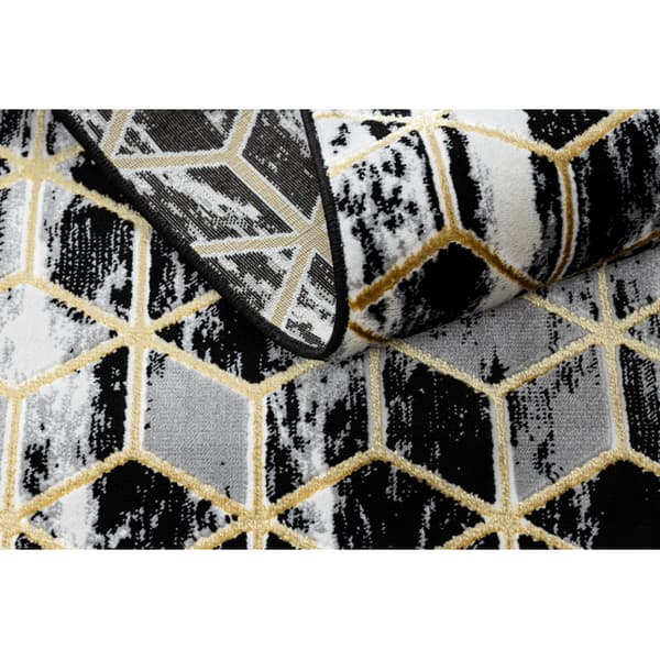 Matto, Matto GLOSS moderni 409A 82 Kuutio, tyylikäs, glamour, art deco musta / harmaa / kulta , 70x300 cm