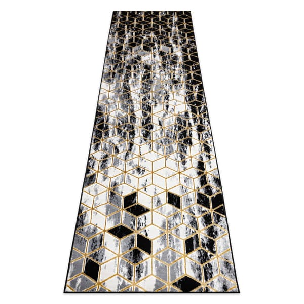Modern GLOSS Matta, Löpare 409A 82 Kub snygg, glamour, art deco svart / grå / guld, 70x300 cm
