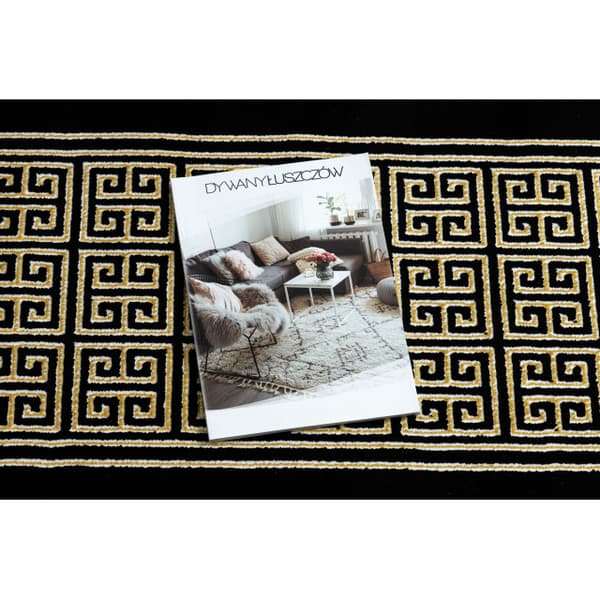 Tæppe, Fortovet GLOSS moderne 6776 86 stilfuld, ramme, Græsk sort / guld, 60x300 cm