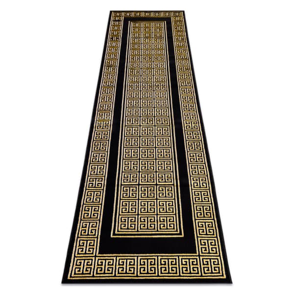 Modern GLOSS Matta, Löpare 6776 86 snygg, ram, grekisk svart / guld, 80x200 cm