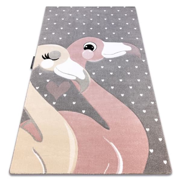 Matto PETIT FLAMINGOS flamingot sydämet harmaa, 140x190 cm