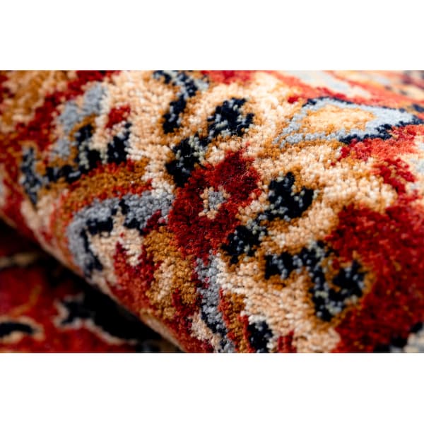 Matta Ull KESHAN fringe, Ornament, ram oriental 7573/53577 rödvin / marin, 160x230 cm