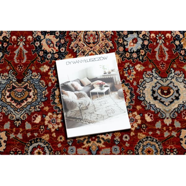 Matta Ull KESHAN fringe, Ornament, ram oriental 7573/53577 rödvin / marin, 160x230 cm