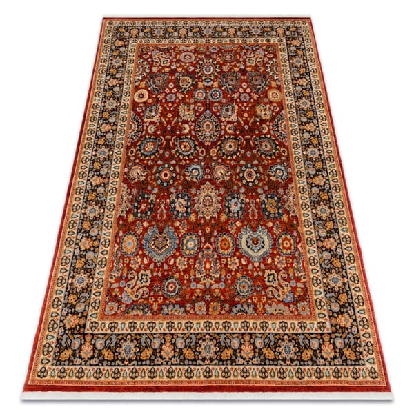 Matta Ull KESHAN fringe, Ornament, ram oriental 7573/53577 rödvin / marin, 250x340