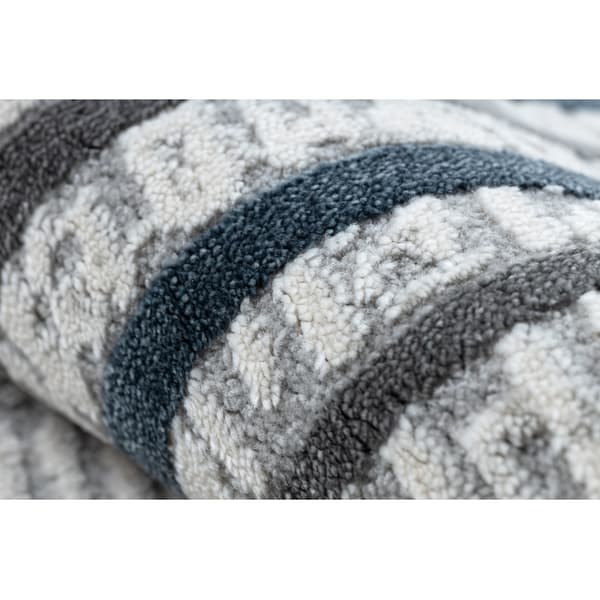 Modern Matta TULS strukturell, fringe 51242 Ram elfenben / blå, 140x190 cm