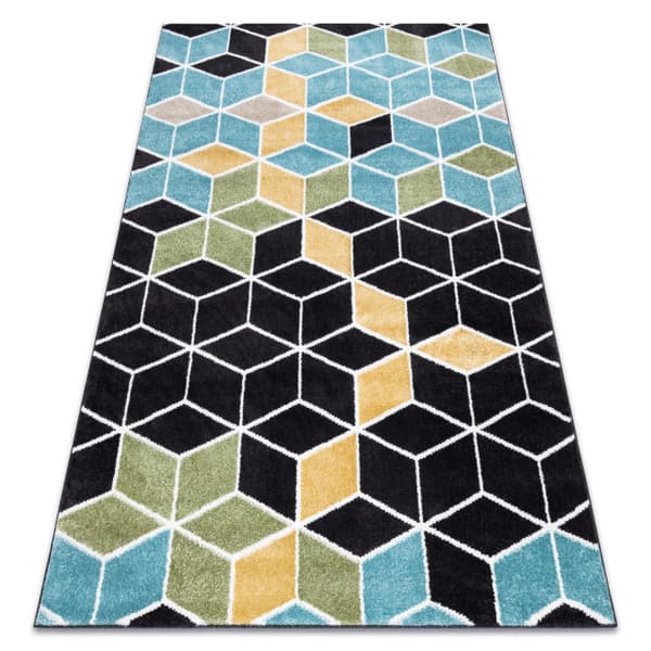 Matta POLI 9139A kub 3D svart / blå, 160x220 cm