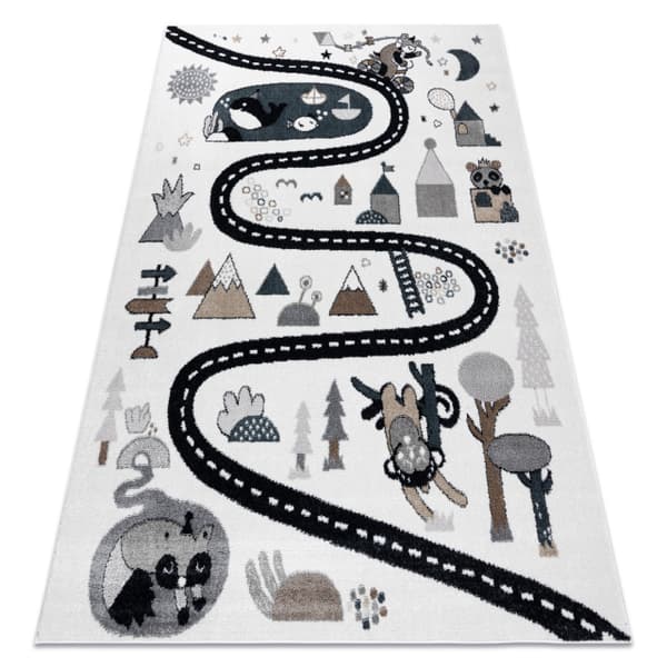 Matto FUN Route lapsille, ulica, eläimet kerma, 180x270 cm