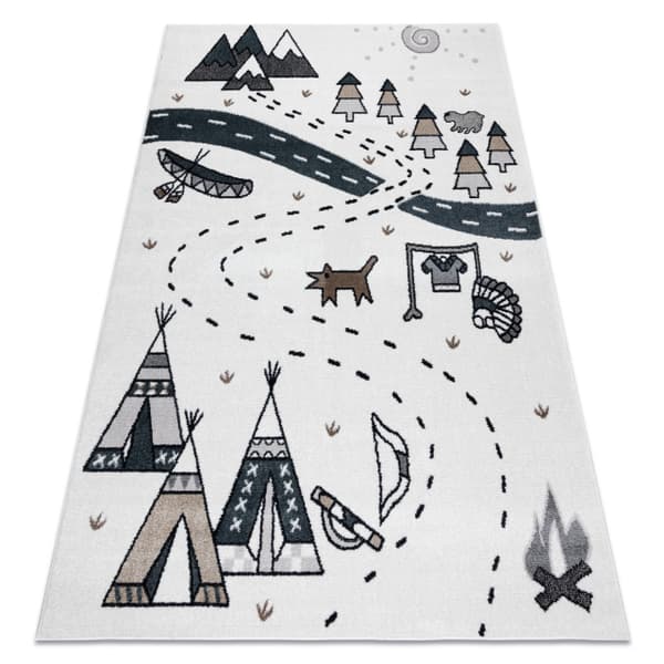 Matto FUN Indian lapsille, kylä indiańska, eläimet kerma, 140x190 cm