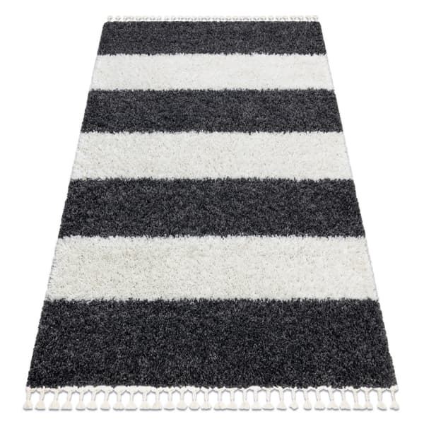 Tæppe UNION 4079 Striber grå / fløde kvaster berberi Marokkansk shaggy, 140x190 cm