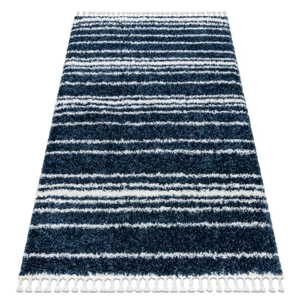 Tæppe UNION 4080 Striber blå / fløde kvaster berberi Marokkansk shaggy, 120x170 cm