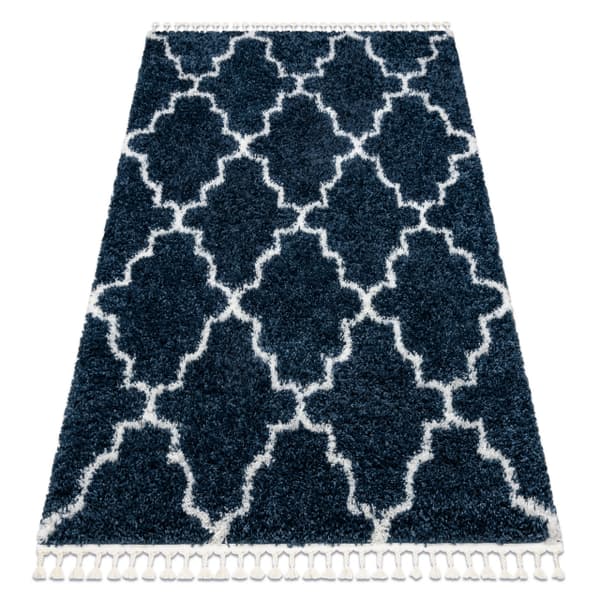 Matta UNION 3488 Marockansk klöver blå / grädde Fringe Berber marockansk shaggy, 160x220 cm