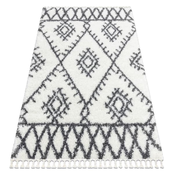 Tæppe UNION 3481 zigzag fløde / grå kvaster berberi Marokkansk shaggy, 140x190 cm