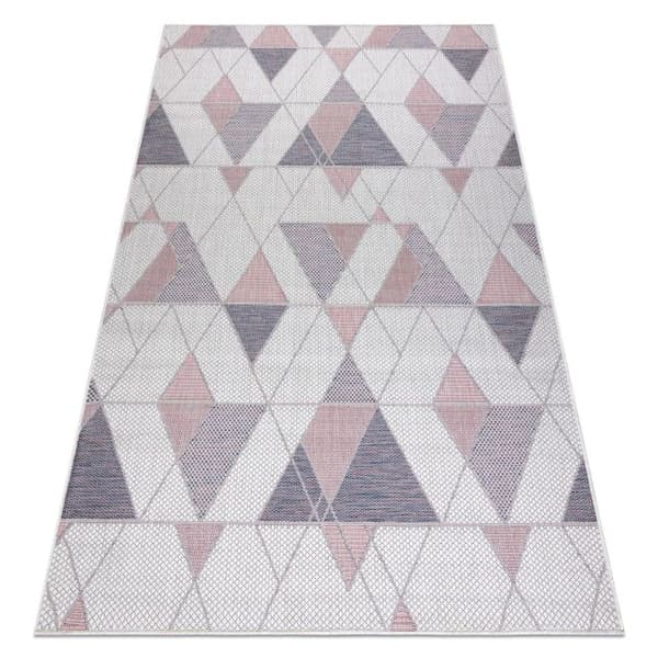 Sisaltæppe SISAL SION Geometrisk, Trekanter 3006 płaskie tkanie ecru / lyserød, 140x190 cm