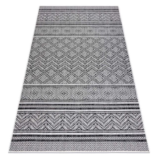 Matta SISAL SION Zigzag, Ruter Boho 22168 Platt vävd svart / ecru , 180x270 cm