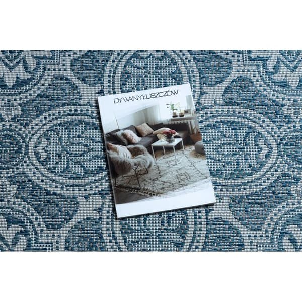 Sisaltæppe SISAL LOFT 21193 hjul BOHO elfenben/sølv/blå, cirkel 160 cm