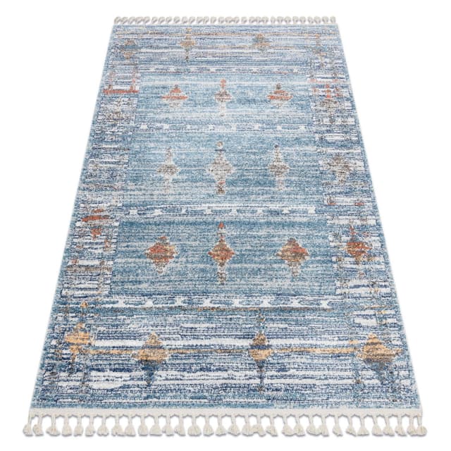 Modern matta BELLE BF13C blå / beige Fringe, 140x190 cm