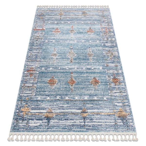 Modern matta BELLE BF13C blå / beige Fringe, 140x190 cm