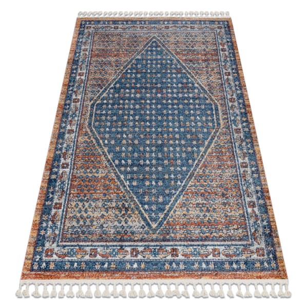 Modern matta BELLE BG58A mörkblå / beige Fringe, 120x170 cm