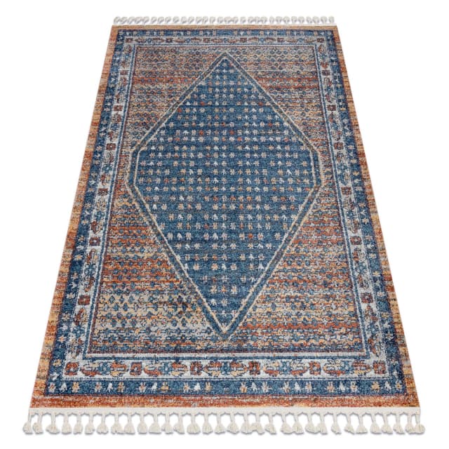 Modern matta BELLE BG58A mörkblå / beige Fringe, 240x330 cm