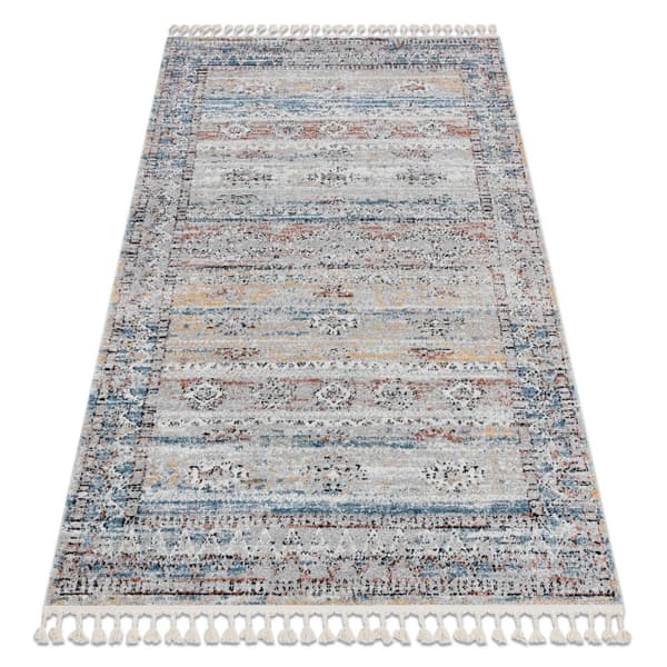 Modern matta BELLE BN25A beige / blå Fringe, 160x220 cm