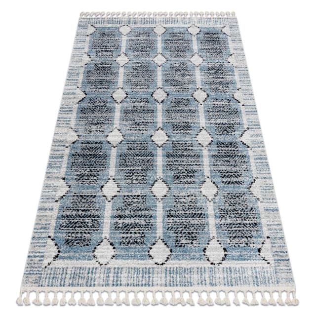 Modern matta BELLE BR22A beige / blå Fringe, 80x150 cm