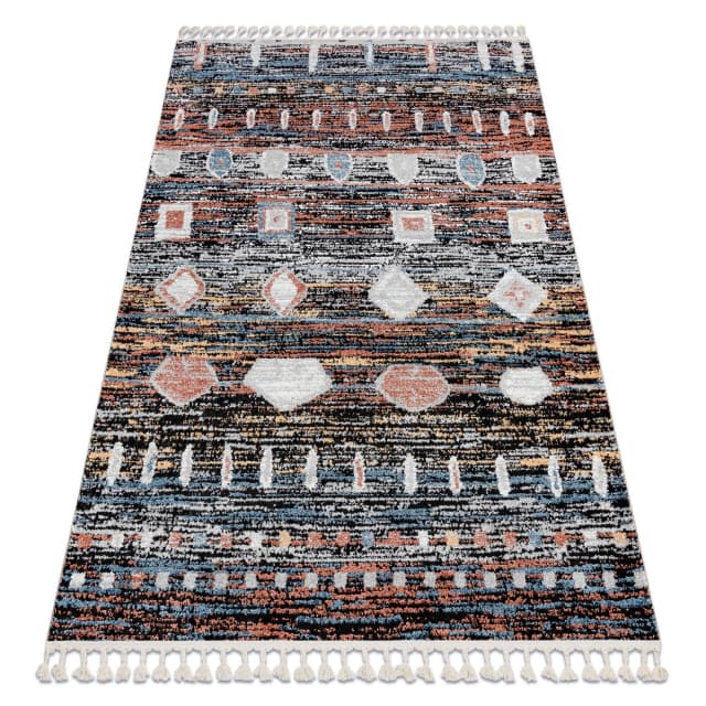 Modern matta BELLE BR36A svart / rosa Fringe, 140x190 cm