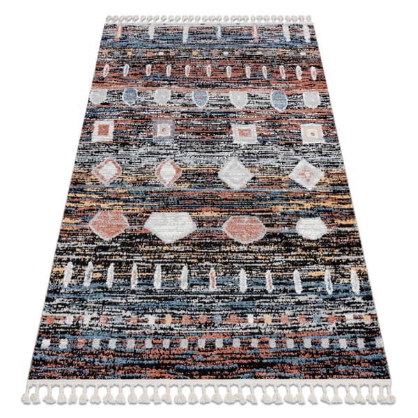 Modern matta BELLE BR36A svart / rosa Fringe, 160x220 cm