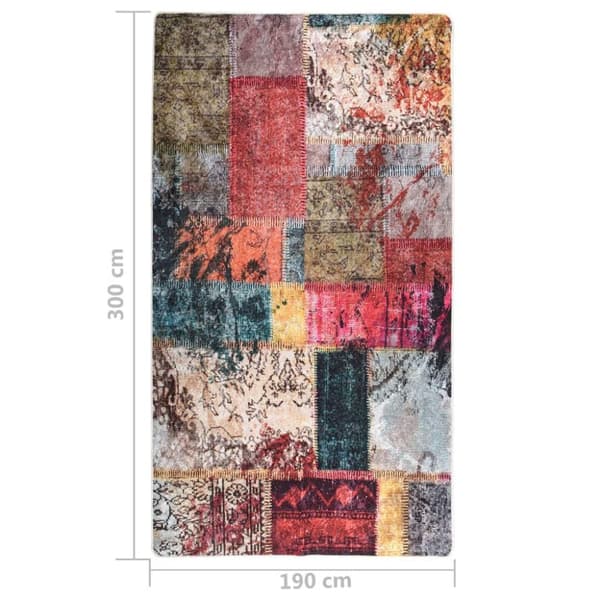 vidaXL Matta tvättbar lappmönster 190x300 cm flerfärgad halkfri