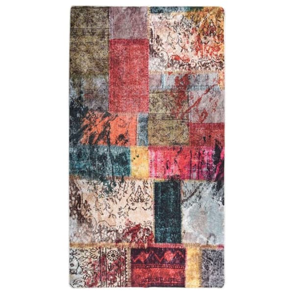 vidaXL Matta tvättbar lappmönster 190x300 cm flerfärgad halkfri