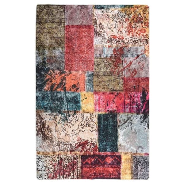 vidaXL Vaskbart teppe med lappemønster 80x150 cm flerfarget sklisikker