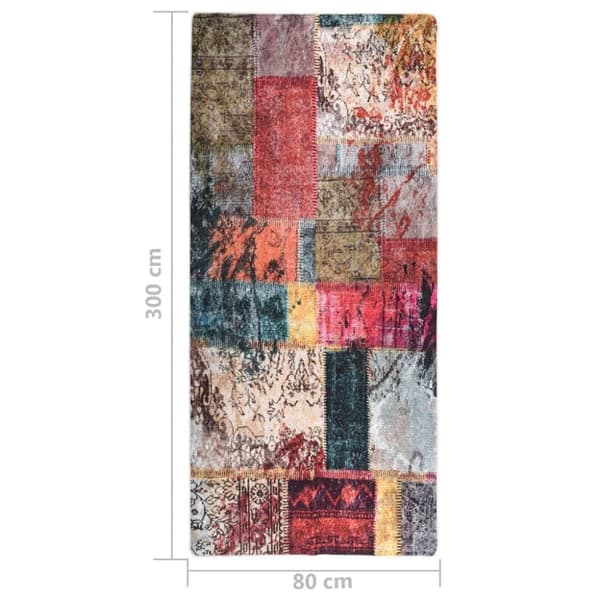 vidaXL Vaskbart teppe med lappemønster 80x300 cm flerfarget sklisikker