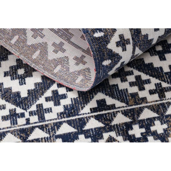 Moderne tæppe MUNDO E0561 diamanter, zigzag 3D udendørs blå / beige, 80x250 cm