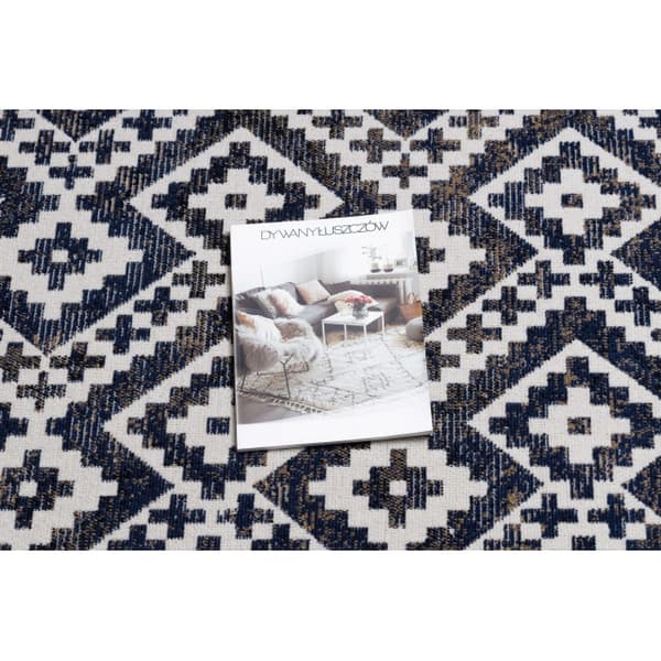 Moderne tæppe MUNDO E0561 diamanter, zigzag 3D udendørs blå / beige, 120x170 cm