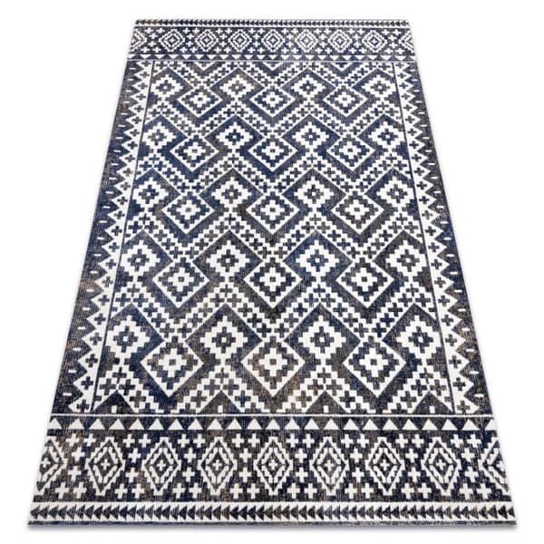 Moderne tæppe MUNDO E0561 diamanter, zigzag 3D udendørs blå / beige, 200x290 cm