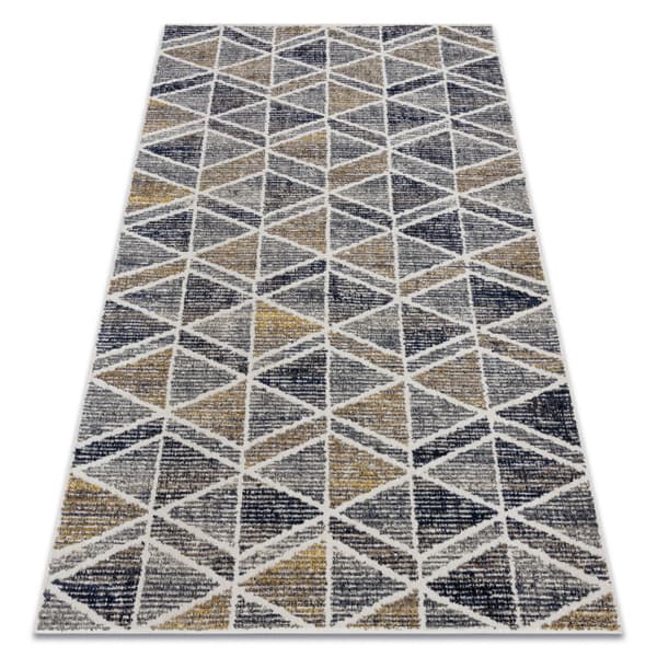 Modern matta MUNDO D7891 diamanter, trianglar 3D utomhus grå / beige, 160x220 cm